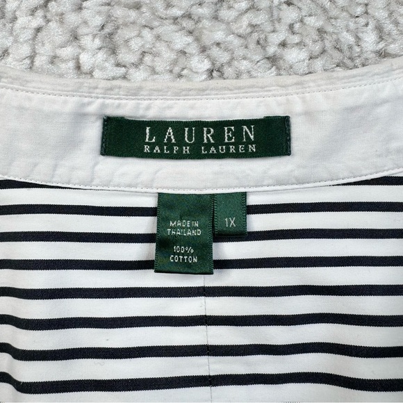 Lauren Ralph Lauren Black White Striped Button Up Shirt with Monogram. 1X - Picture 3 of 14